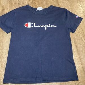 Champion Shirt Mens Small Blue Short Sleeve Crew Neck Pullover Spellout Logo